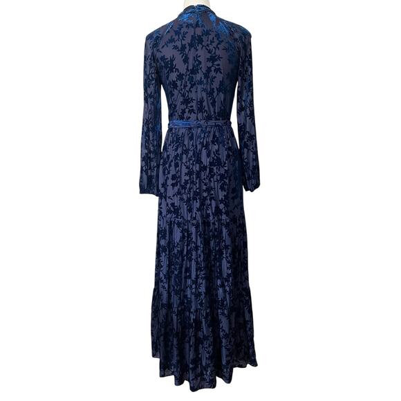 Maison Tara Women's Long Sleeve Velvet Burnout Mock Neck Maxi Dress Blue Sz 8 - Picture 5 of 8
